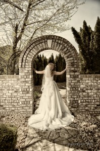 bride in archway